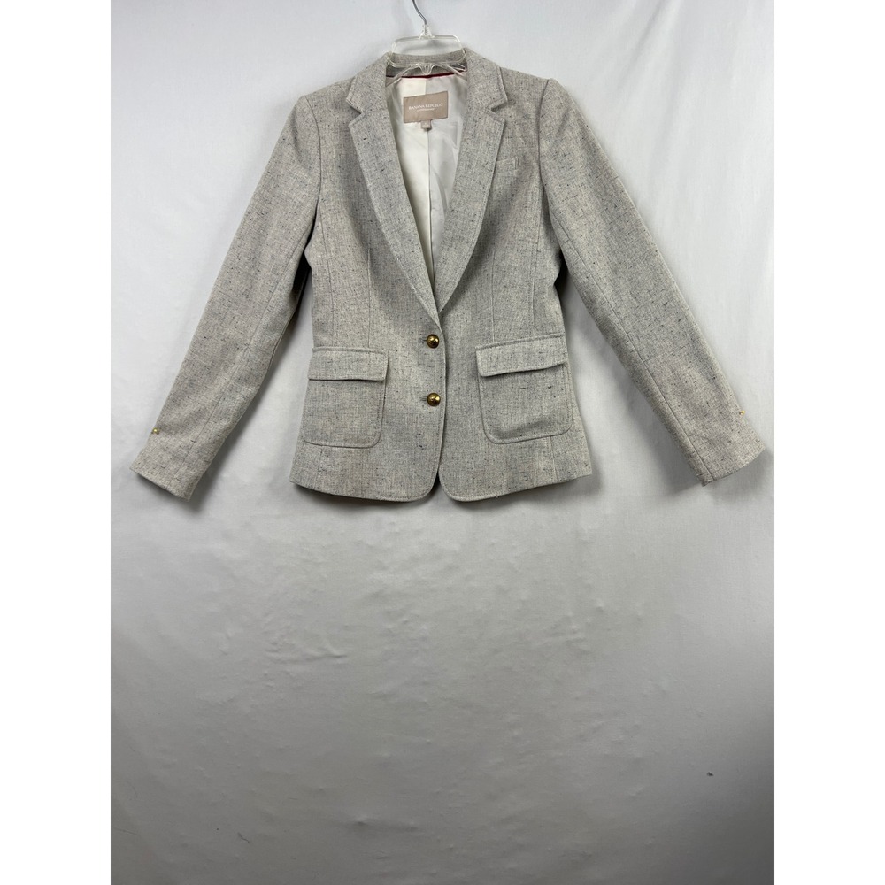 Banana Republic Hack ing Jacket Women 2 Gray Excellent Wool Blend Tweed Blazer